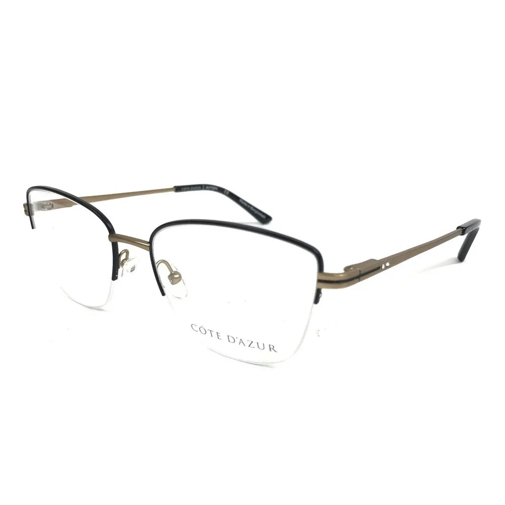 Cote D'Azur Eyeglasses Frames CDA-372 C3 Black Gold Cat Eye Half Rim 52-17-135